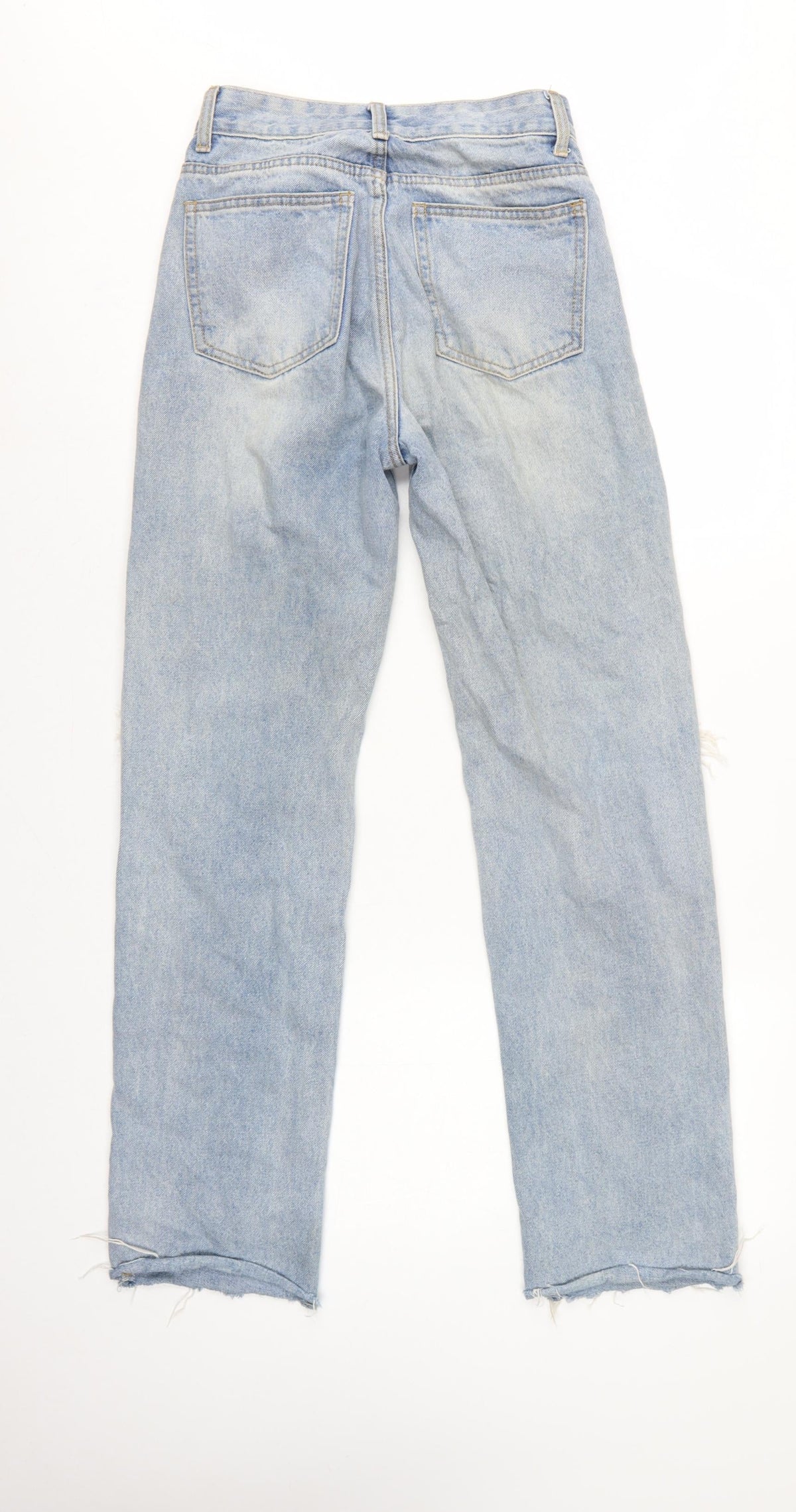 PrettyLittleThing Women Blue UK 6 High Rise Distressed Straight Jeans