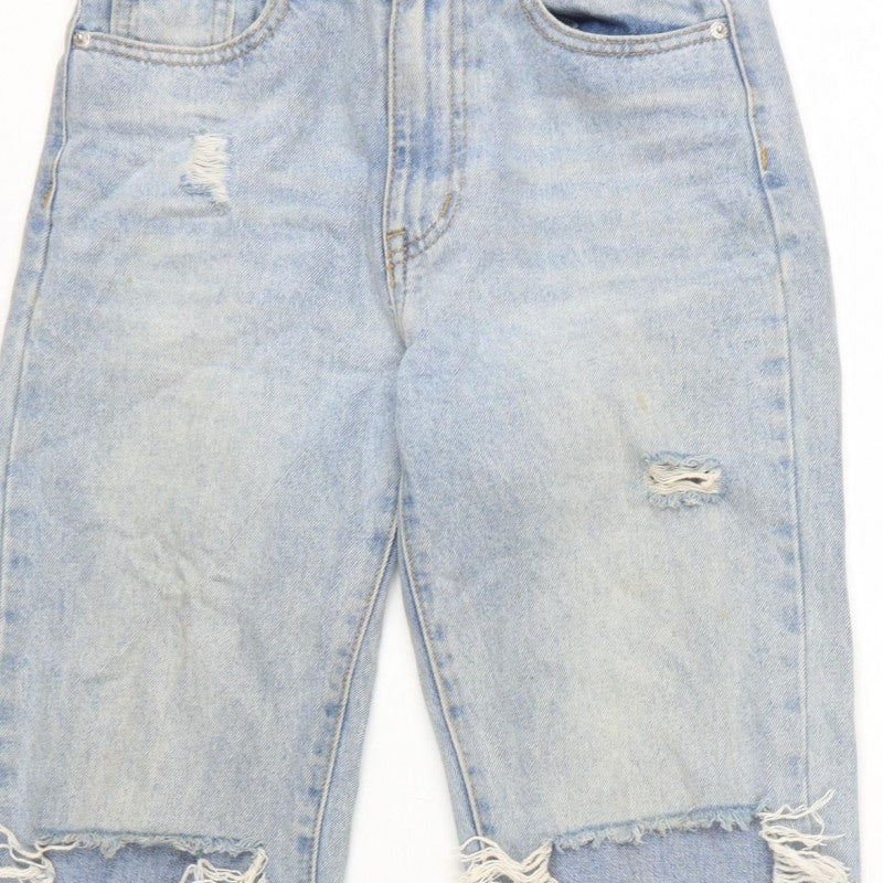 PrettyLittleThing Women Blue UK 6 High Rise Distressed Straight Jeans