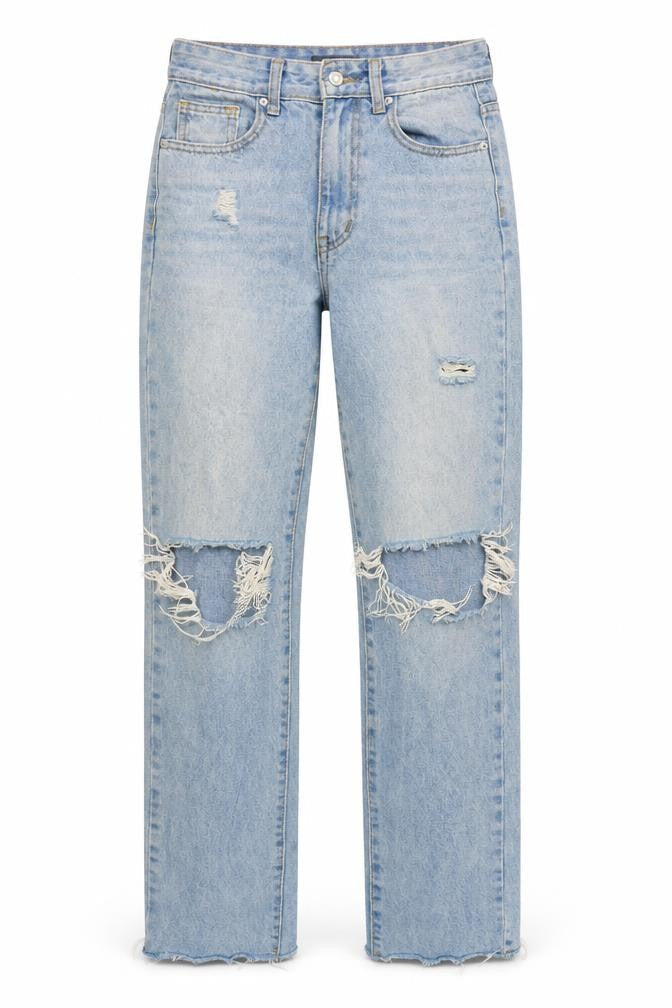 PrettyLittleThing Women Blue UK 6 High Rise Distressed Straight Jeans