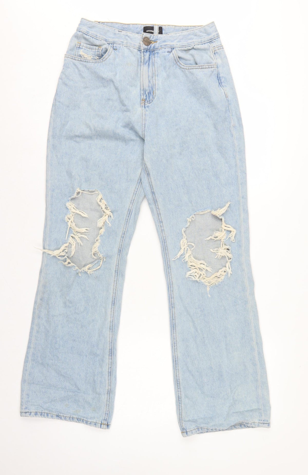 Masonprince Women’s Blue S High Rise Distressed Wide-Leg Jeans
