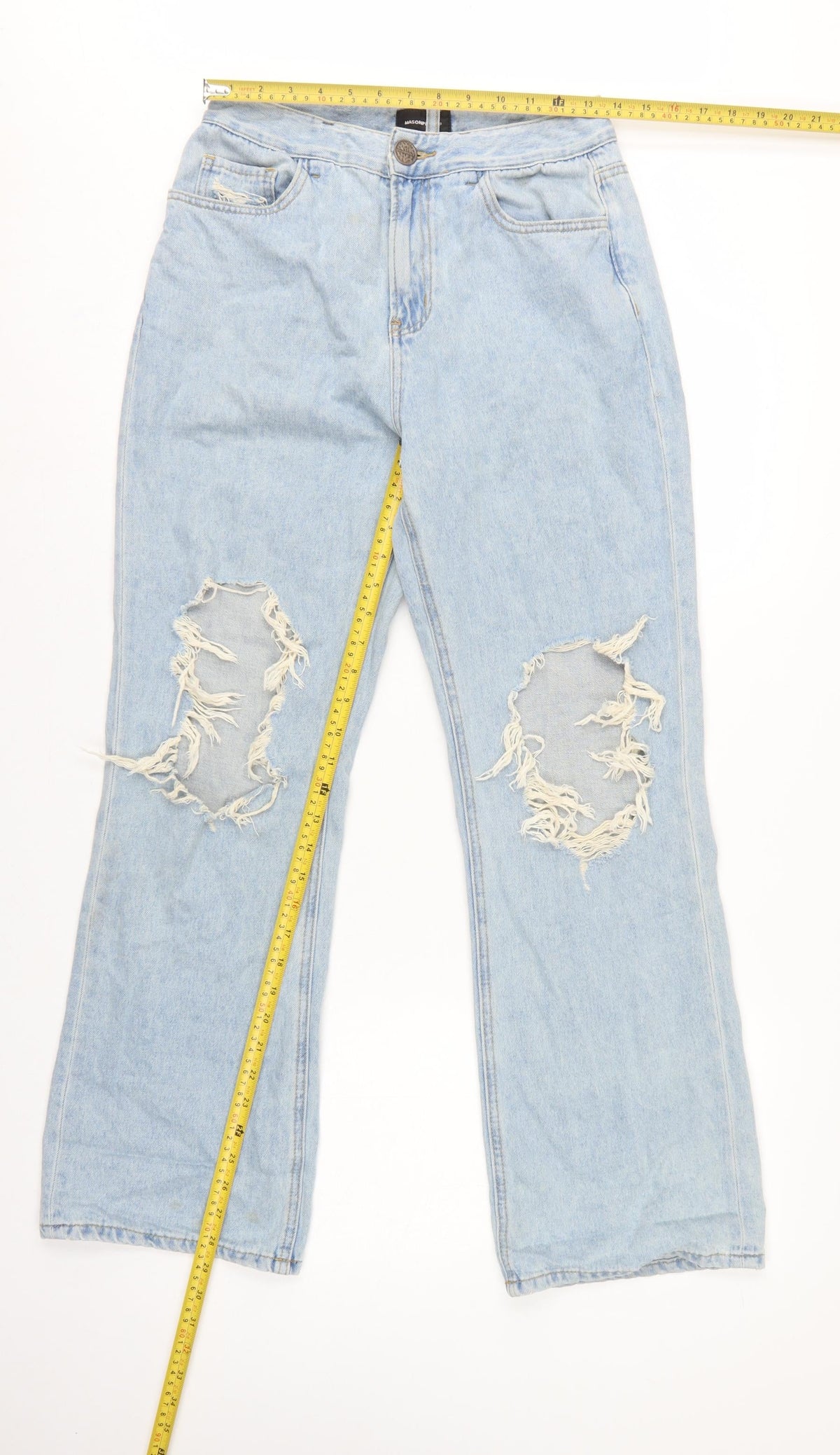 Masonprince Women’s Blue S High Rise Distressed Wide-Leg Jeans