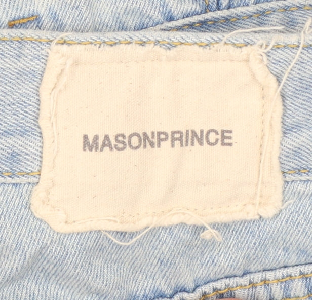 Masonprince Women’s Blue S High Rise Distressed Wide-Leg Jeans