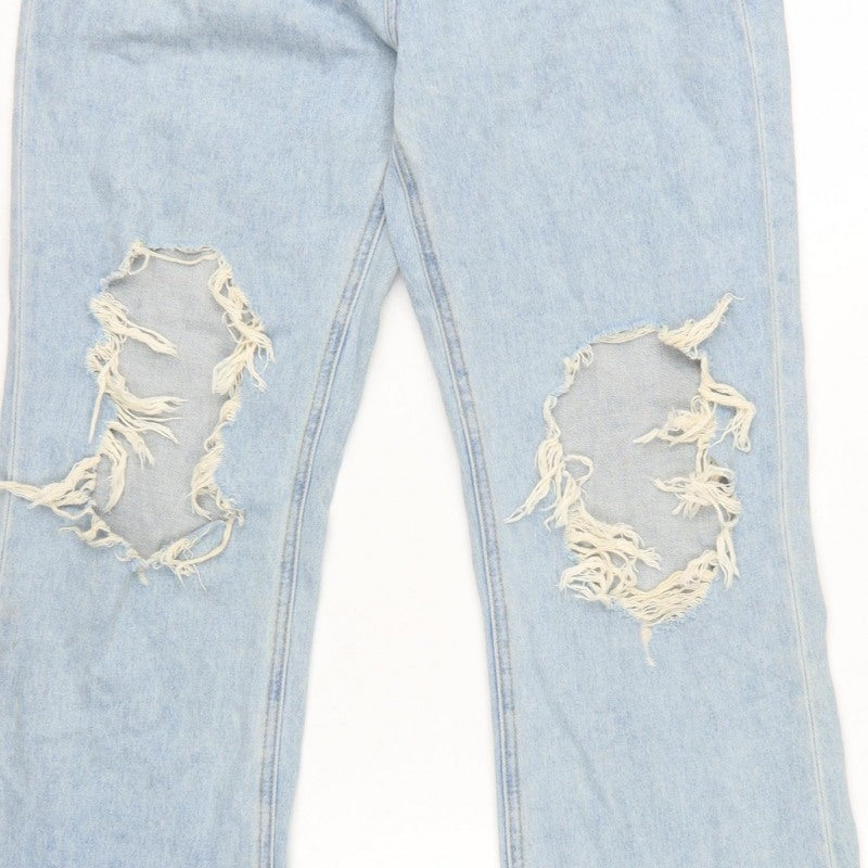Masonprince Women’s Blue S High Rise Distressed Wide-Leg Jeans