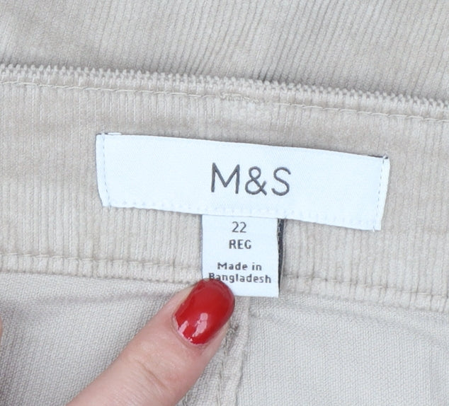 Marks and Spencer Women Beige UK 22 Regular Bootcut Cord Trousers