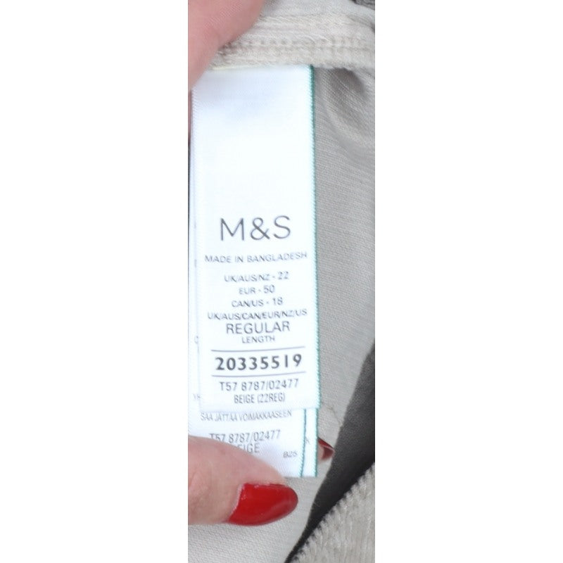 Marks and Spencer Women Beige UK 22 Regular Bootcut Cord Trousers