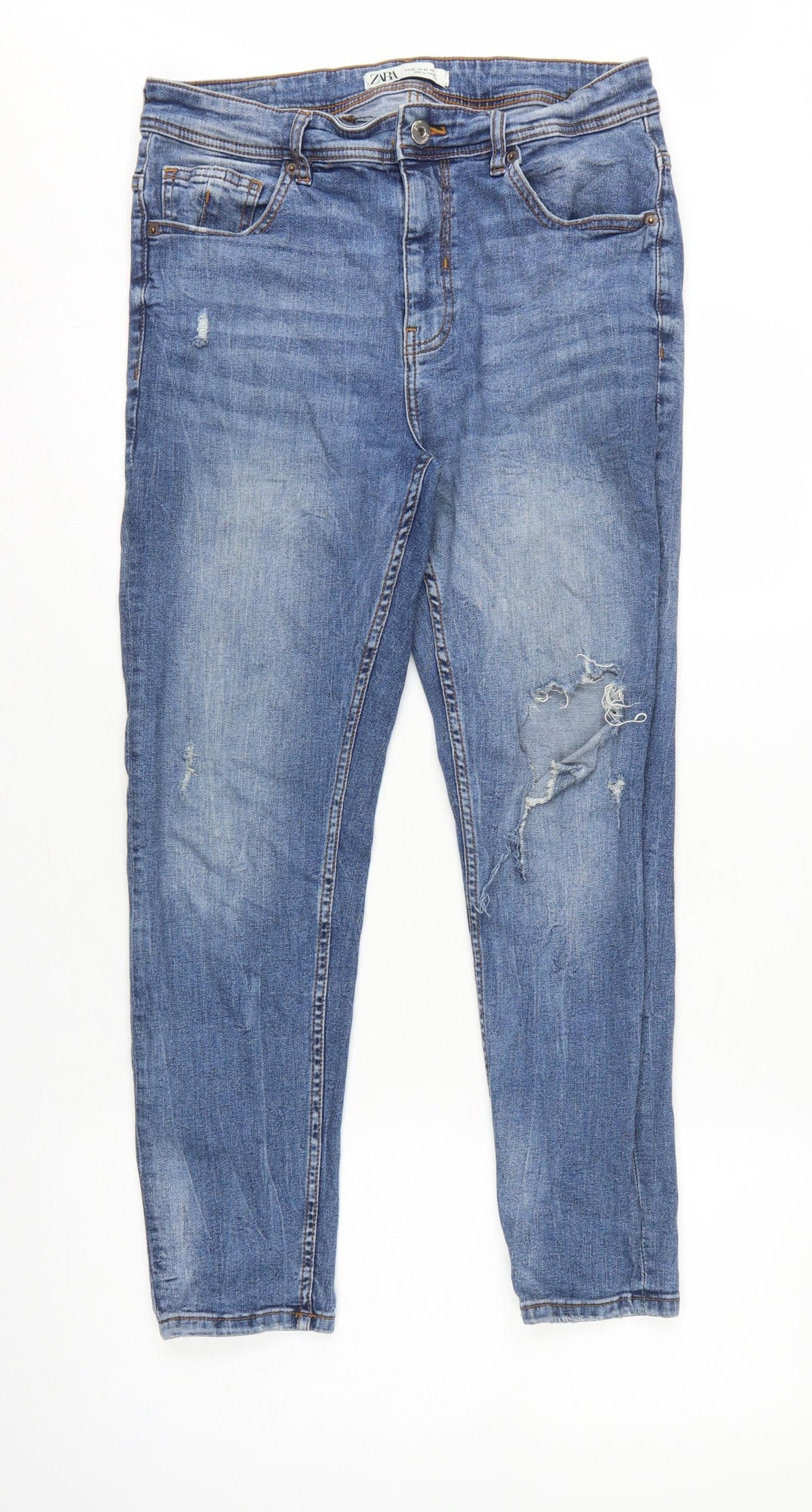 Zara Women Blue UK 14 Skinny Distressed Stretch Denim Jeans