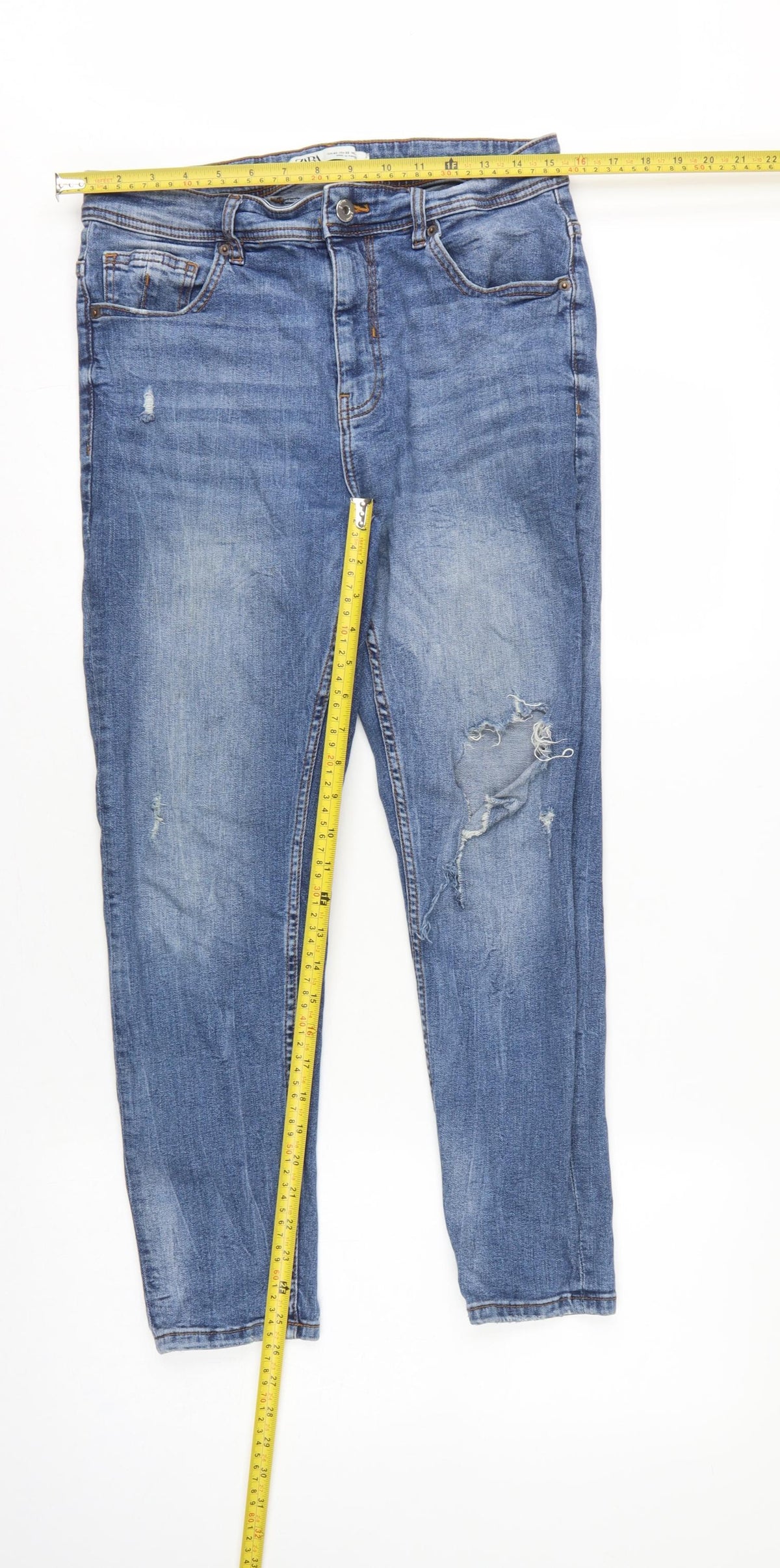 Zara Women Blue UK 14 Skinny Distressed Stretch Denim Jeans