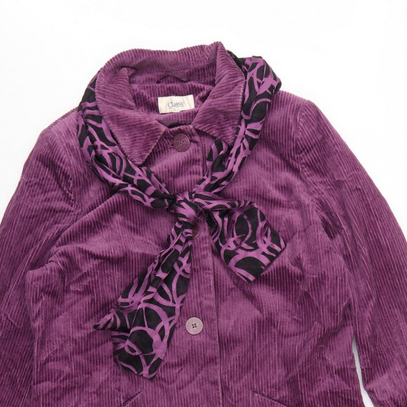 M&S Women Purple UK 18 Corduroy Long Overcoat Scarf