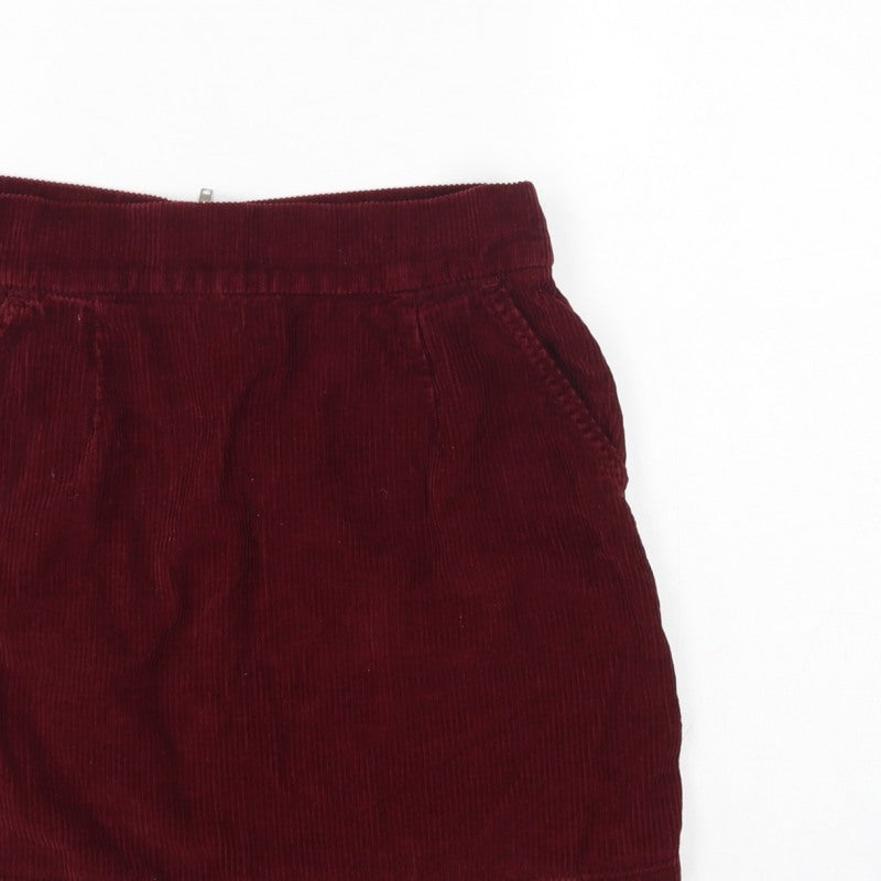 Topshop Moto Women Red Corduroy High Rise Mini Pencil Skirt UK 10