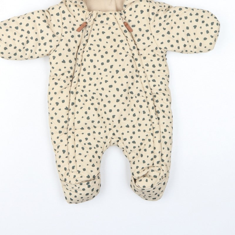H&M Unisex Baby Beige Spotted Hooded Padded Snowsuit Newborn