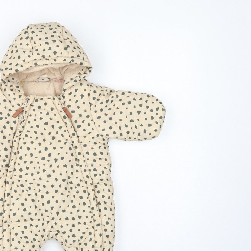 H&M Unisex Baby Beige Spotted Hooded Padded Snowsuit Newborn