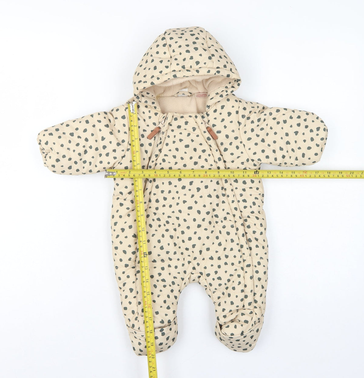 H&M Unisex Baby Beige Spotted Hooded Padded Snowsuit Newborn