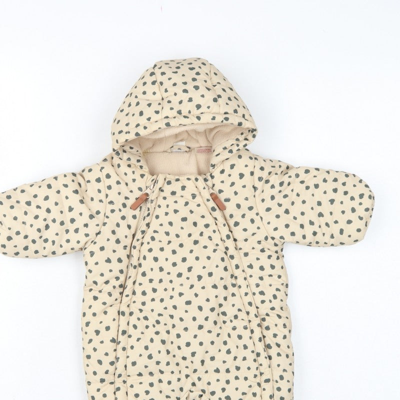 H&M Unisex Baby Beige Spotted Hooded Padded Snowsuit Newborn