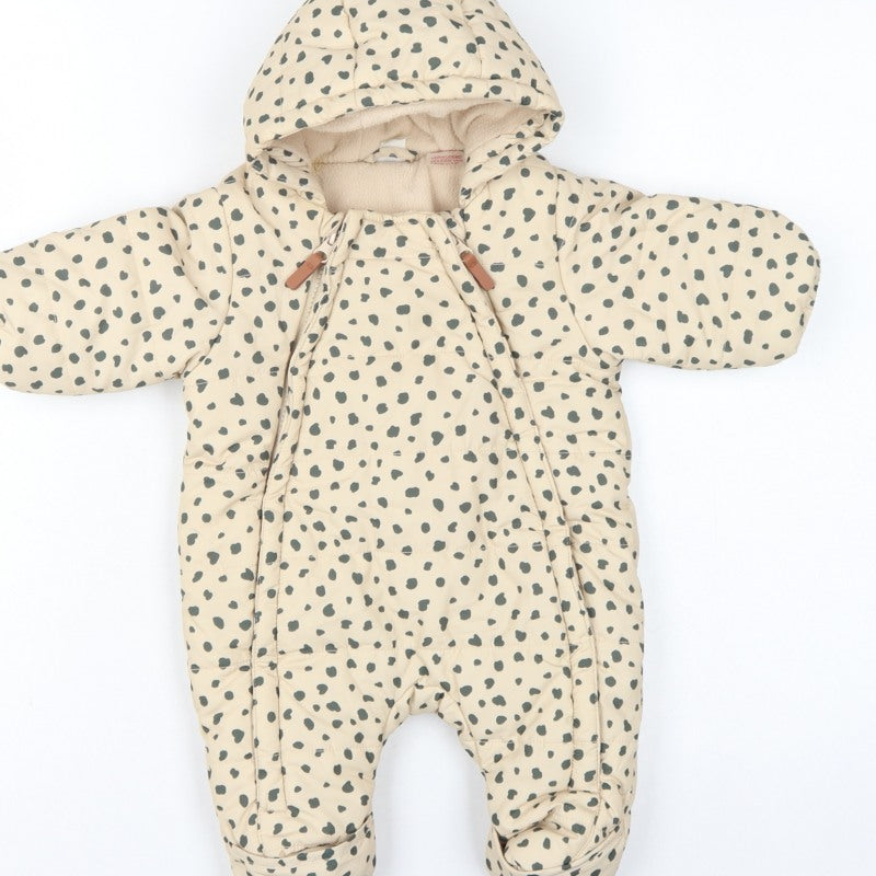 H&M Unisex Baby Beige Spotted Hooded Padded Snowsuit Newborn