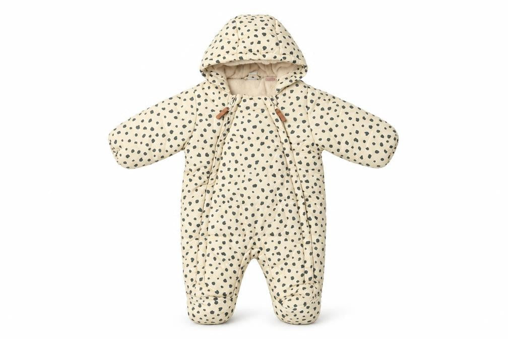 H&M Unisex Baby Beige Spotted Hooded Padded Snowsuit Newborn