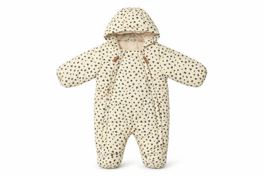 H&M Unisex Baby Beige Spotted Hooded Padded Snowsuit Newborn