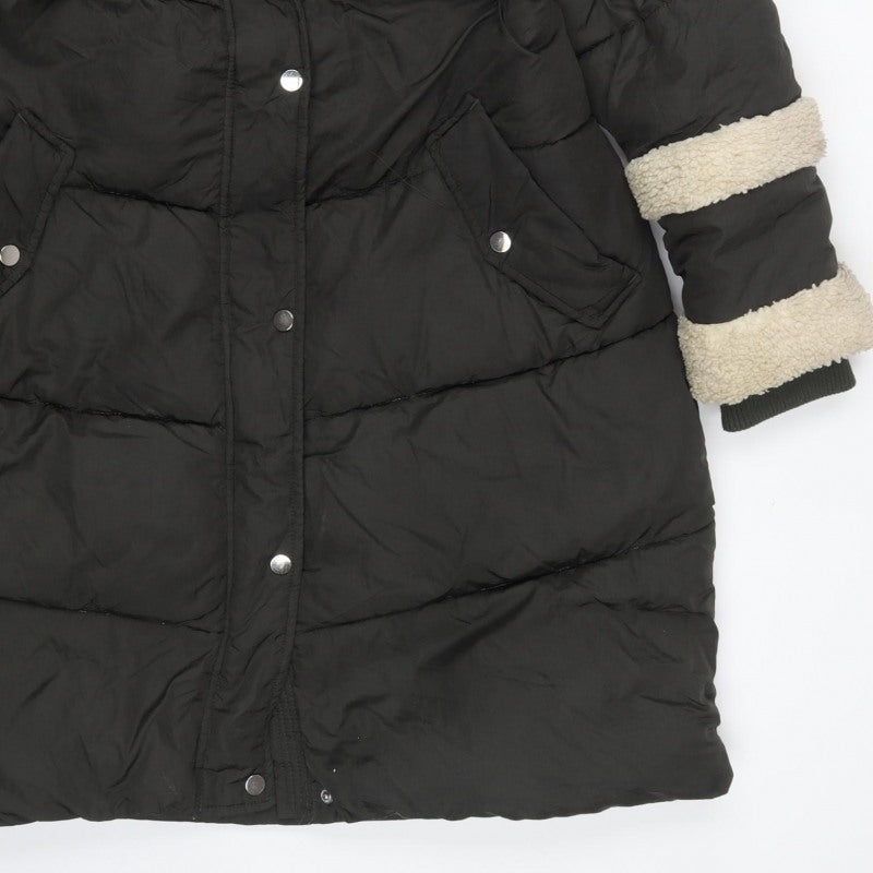 Next Women’s Black UK 16 Petite Long Hooded Puffer Coat