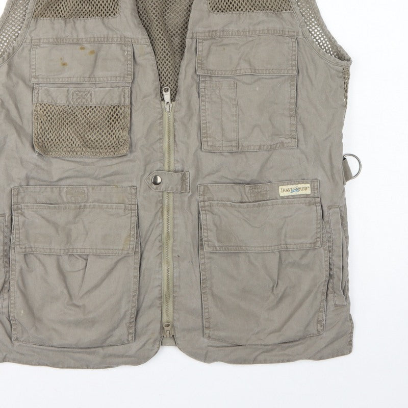 TravelSmith Men’s Grey M Cotton Outdoor Fishing Utility Waistcoat