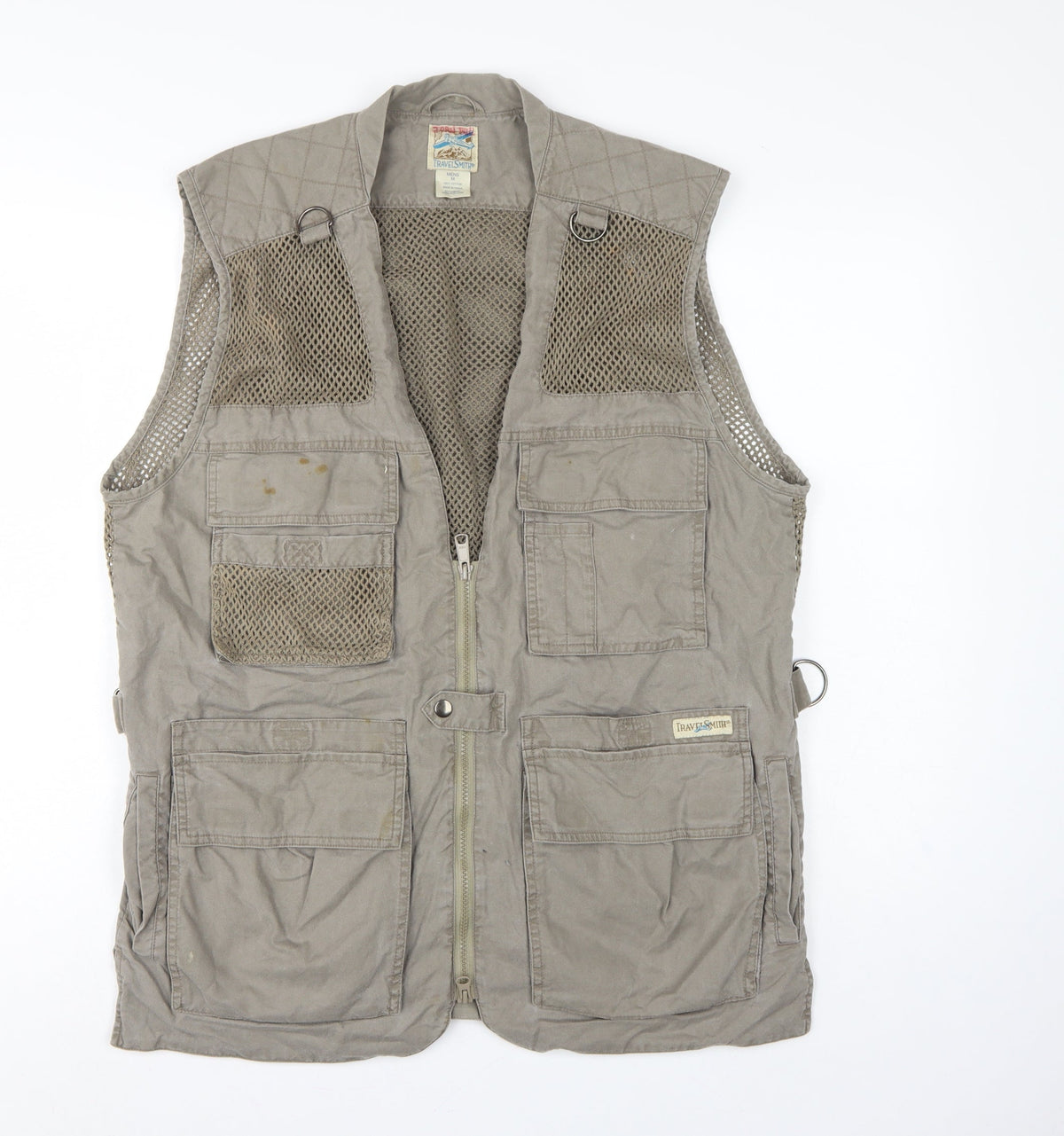 TravelSmith Men’s Grey M Cotton Outdoor Fishing Utility Waistcoat