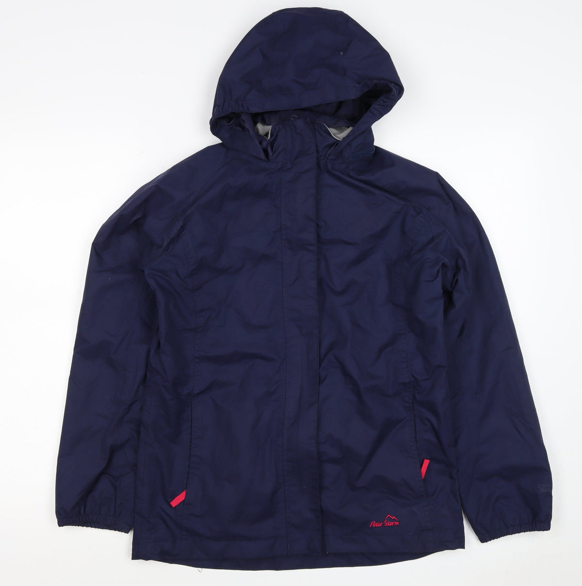 Back view of Peter Storm girls’ blue 7-8 years hooded waterproof parka jacket