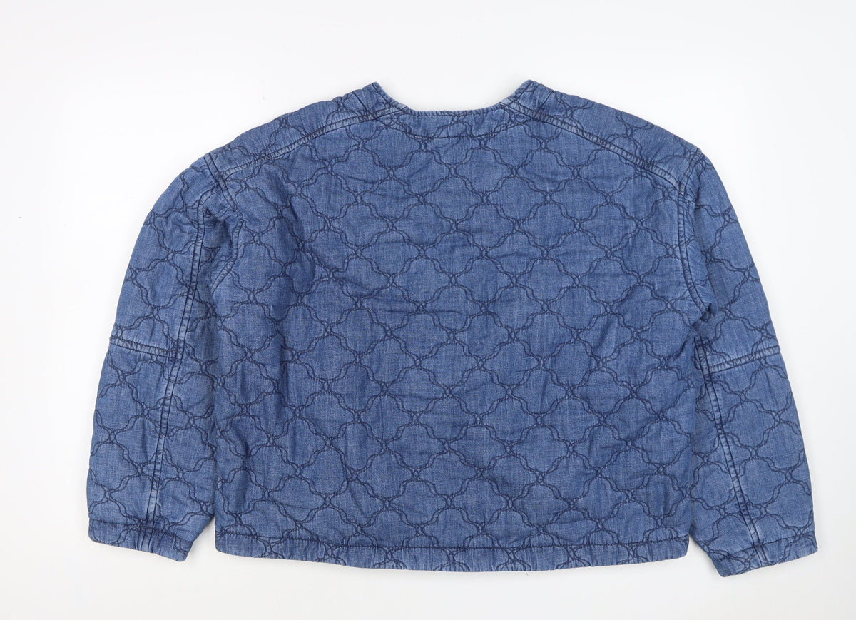 Per Una Women’s Blue Size 14 Quilted Cotton Collarless Jacket