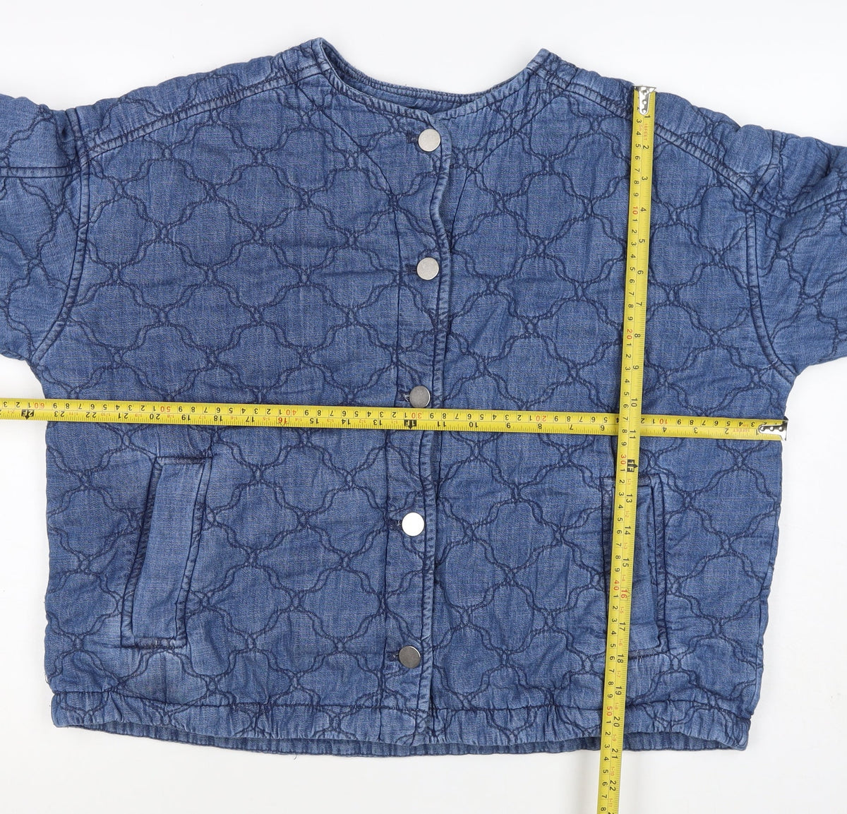 Per Una Women’s Blue Size 14 Quilted Cotton Collarless Jacket