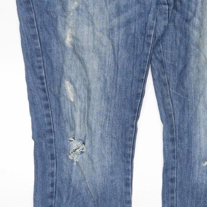 Groane Women Blue Size 12 Distressed Denim Dungarees Straight Leg