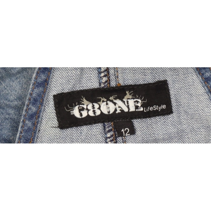 Groane Women Blue Size 12 Distressed Denim Dungarees Straight Leg