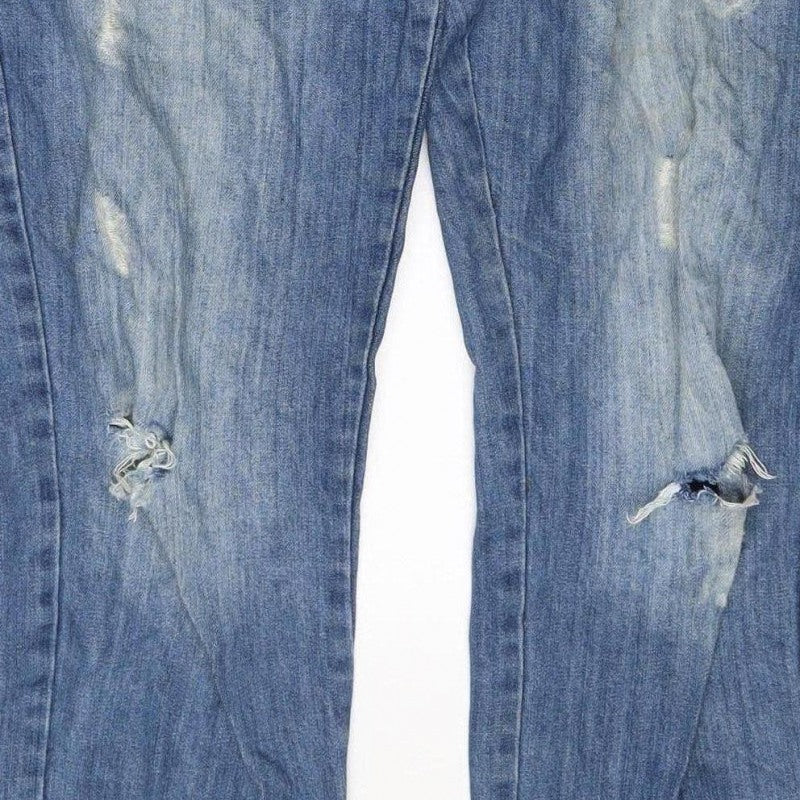 Groane Women Blue Size 12 Distressed Denim Dungarees Straight Leg