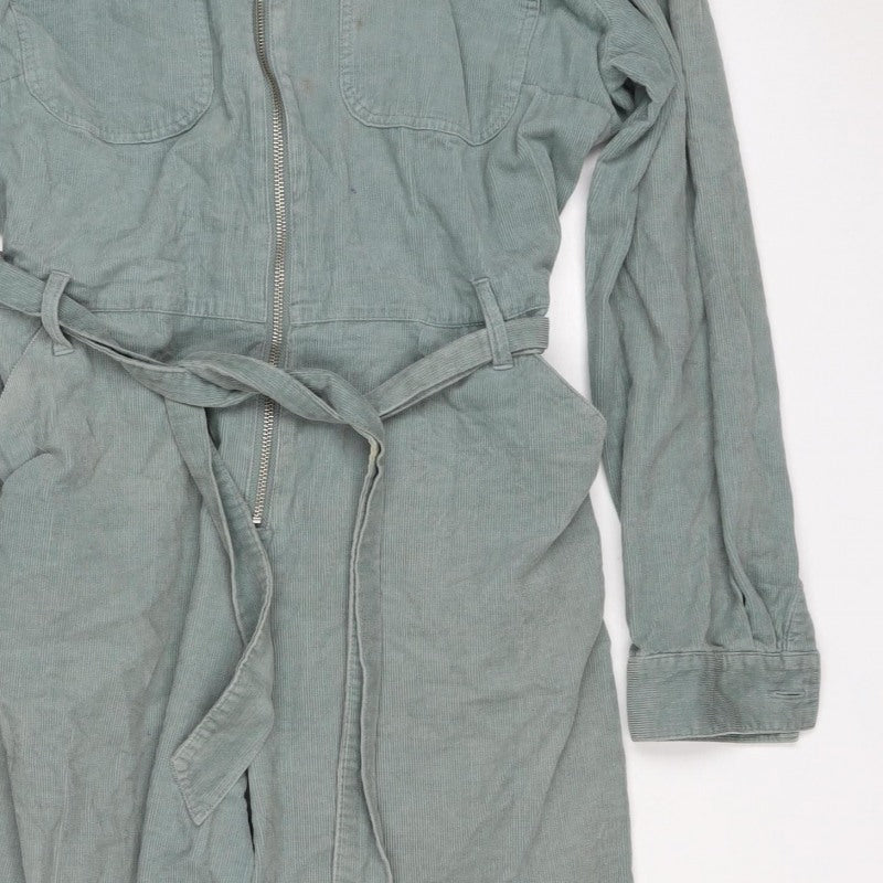 Oliver Bonas Women Green UK 14 Corduroy Belted Zip Jumpsuit
