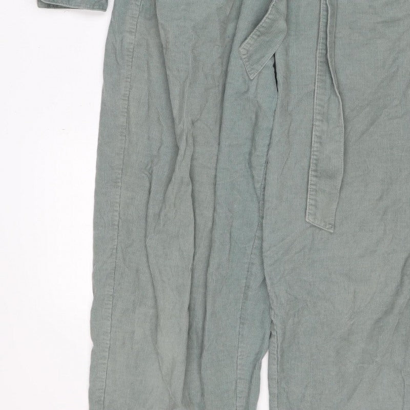 Oliver Bonas Women Green UK 14 Corduroy Belted Zip Jumpsuit