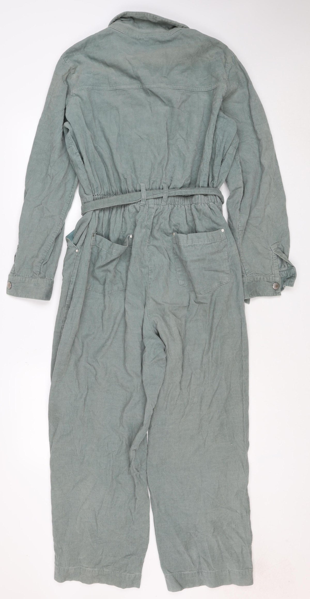 Oliver Bonas Women Green UK 14 Corduroy Belted Zip Jumpsuit