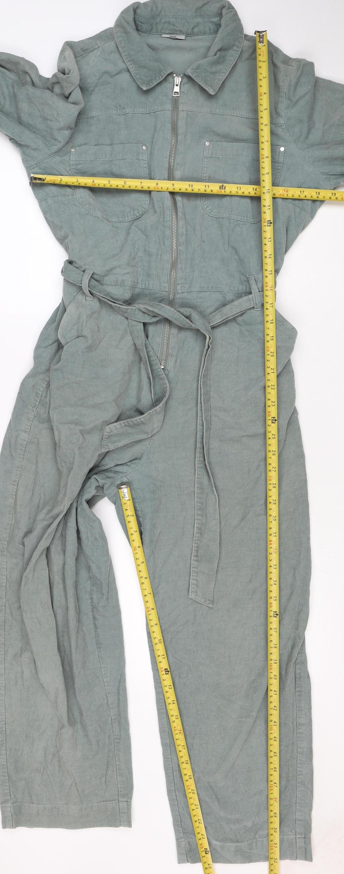 Oliver Bonas Women Green UK 14 Corduroy Belted Zip Jumpsuit