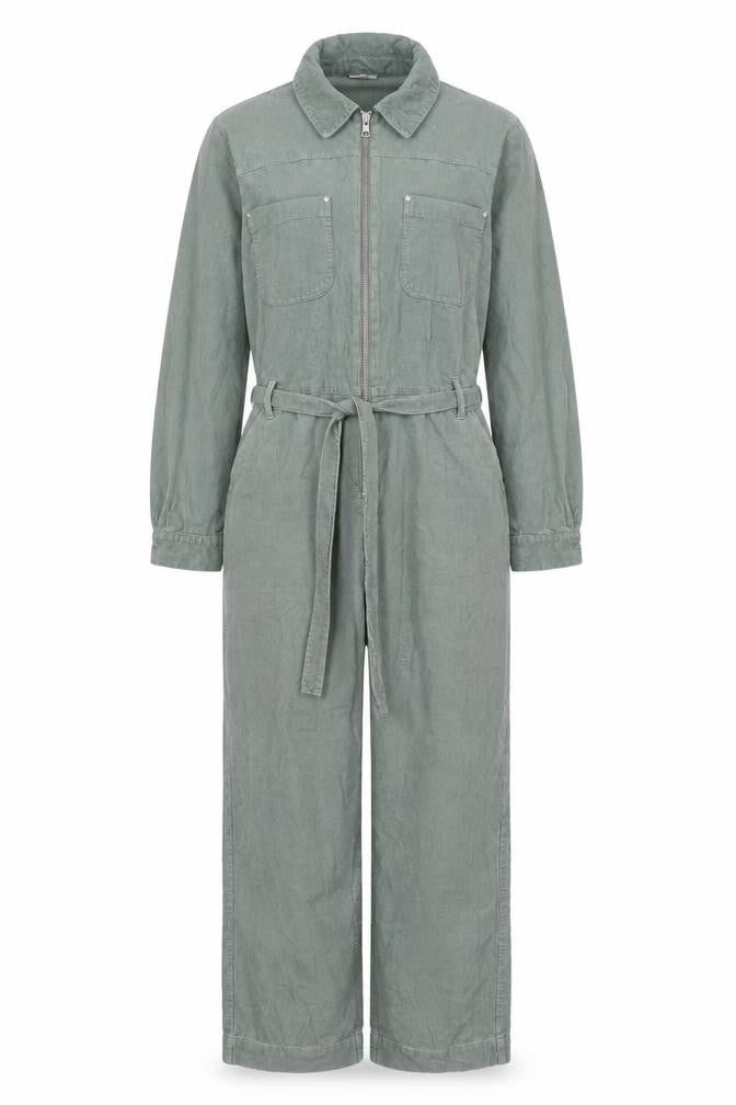 Oliver Bonas Women Green UK 14 Corduroy Belted Zip Jumpsuit