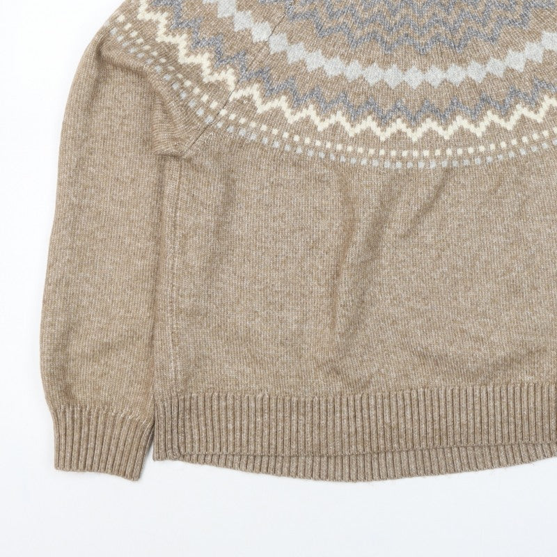 M&S Women’s Beige Fair Isle Roll Neck Knit Jumper Size L