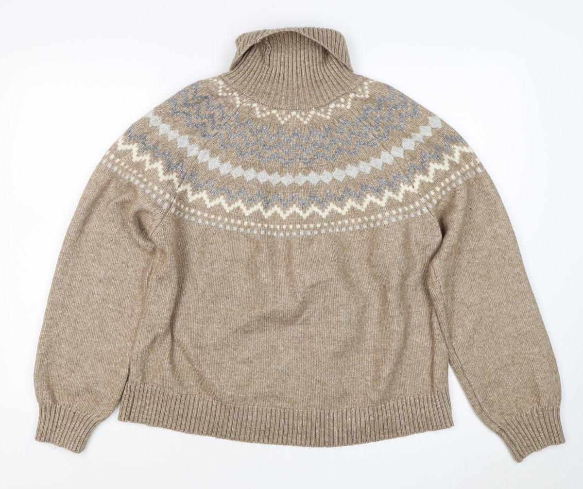 M&S Women’s Beige Fair Isle Roll Neck Knit Jumper Size L