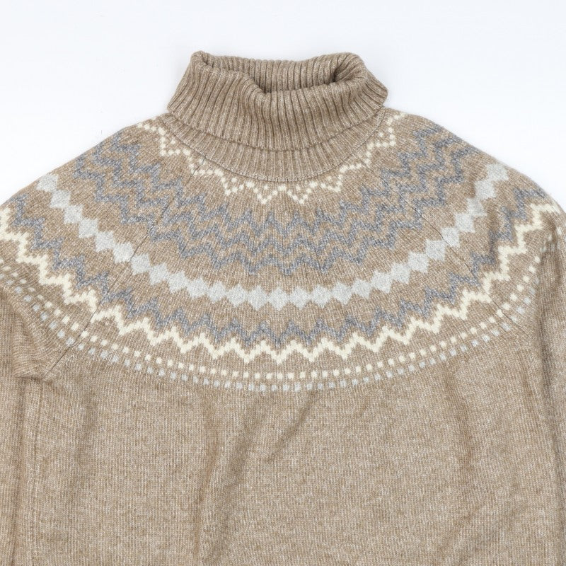 M&S Women’s Beige Fair Isle Roll Neck Knit Jumper Size L