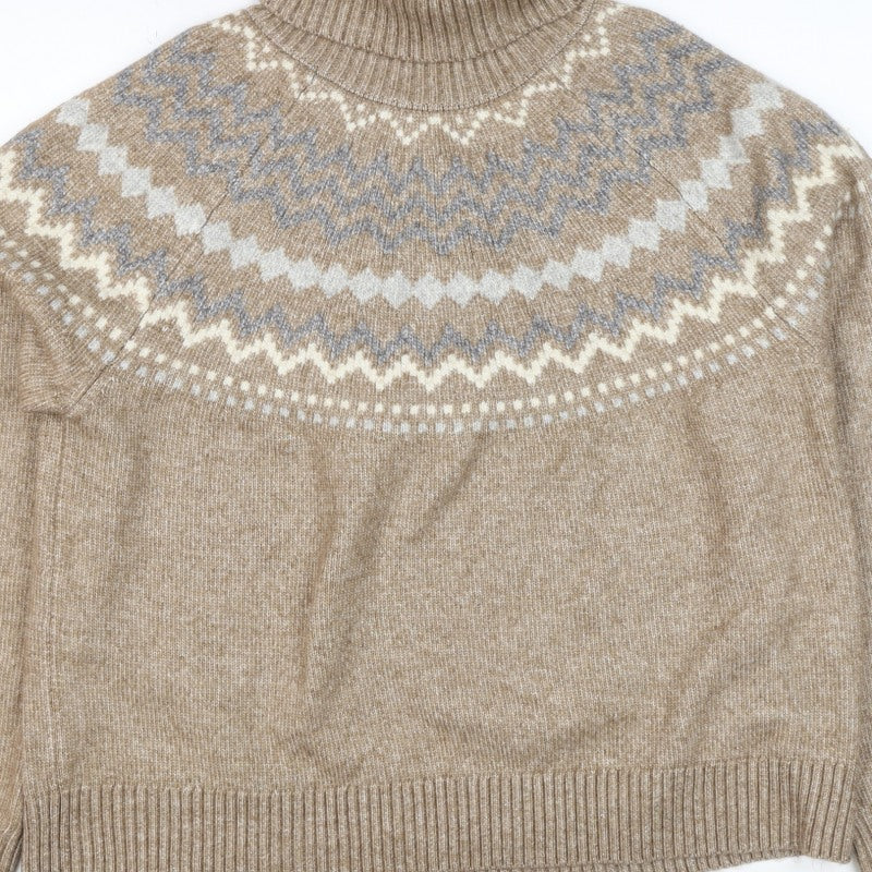 M&S Women’s Beige Fair Isle Roll Neck Knit Jumper Size L