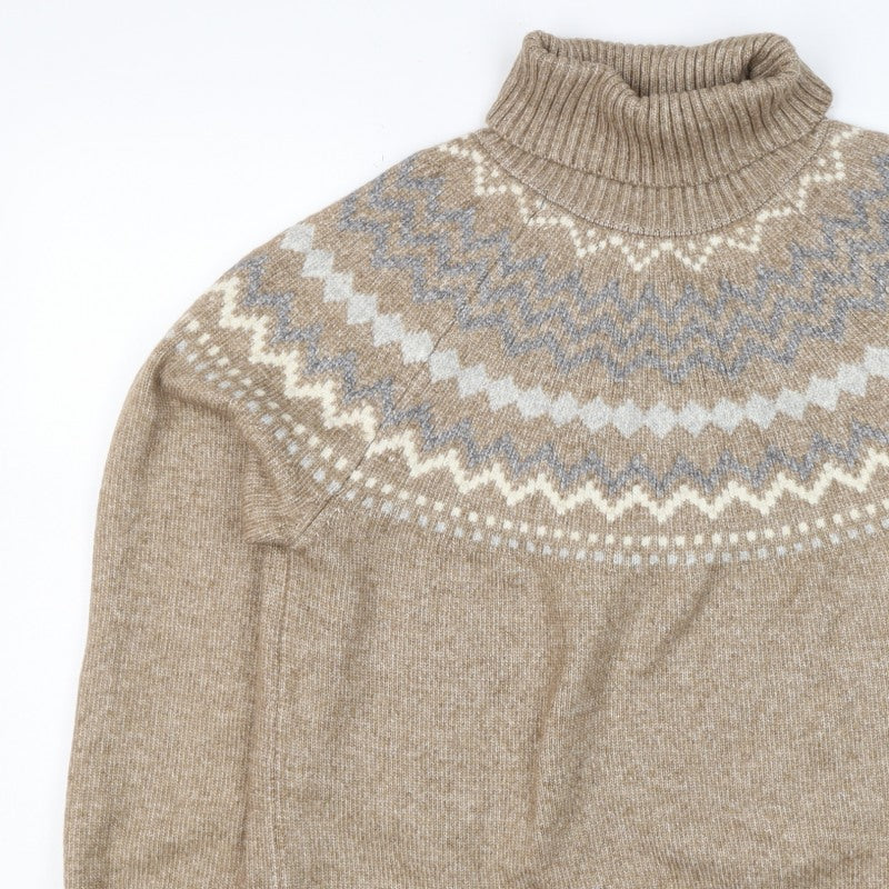 M&S Women’s Beige Fair Isle Roll Neck Knit Jumper Size L