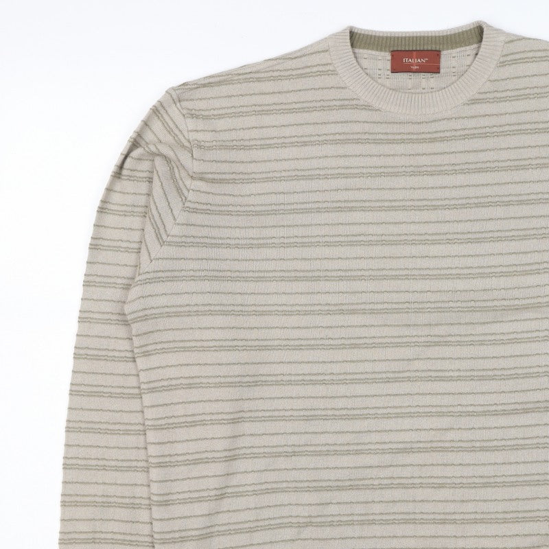 Marks & Spencer Men Beige L Striped Italian Yarn Cotton Pullover Jumper