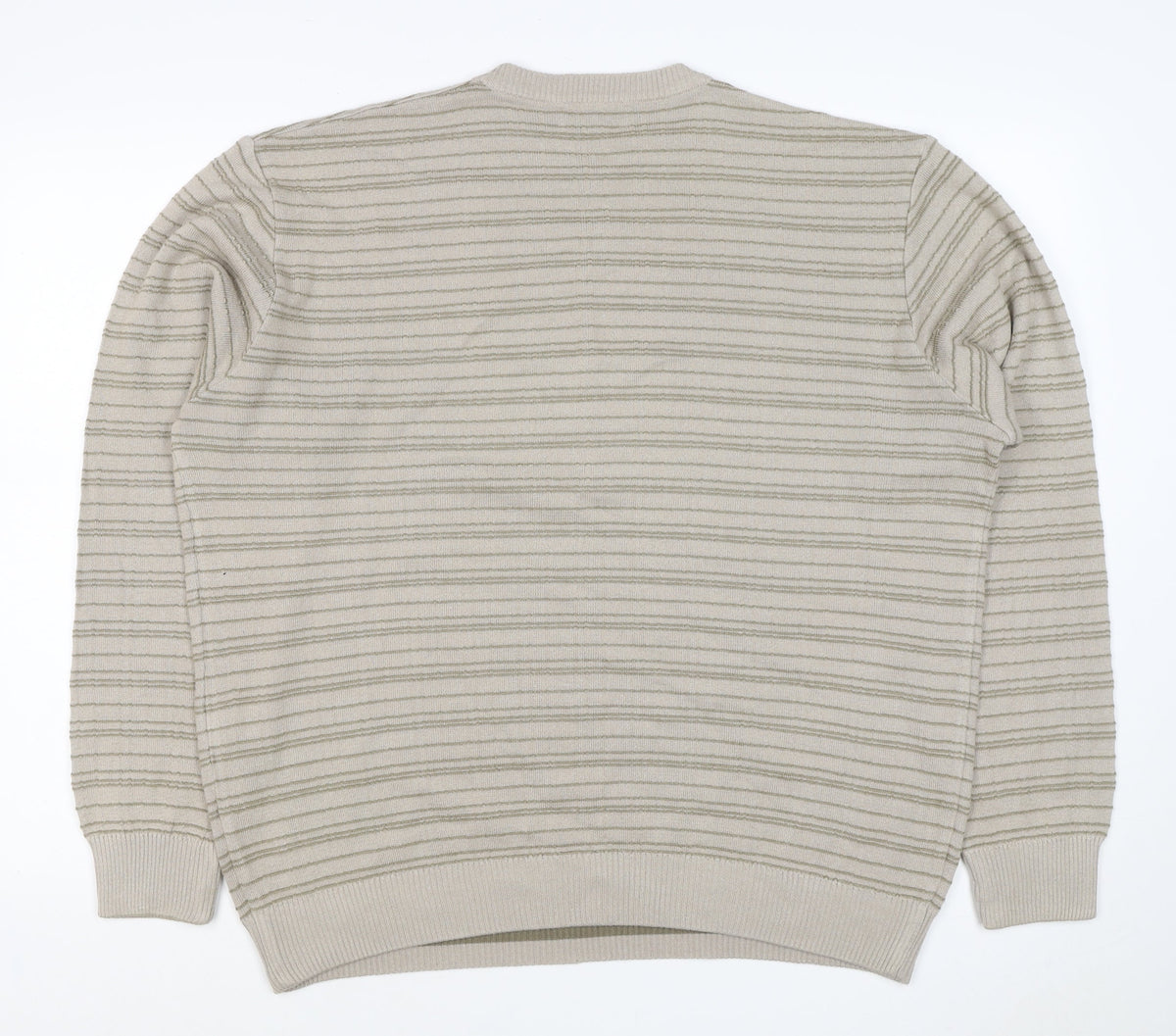 Marks & Spencer Men Beige L Striped Italian Yarn Cotton Pullover Jumper