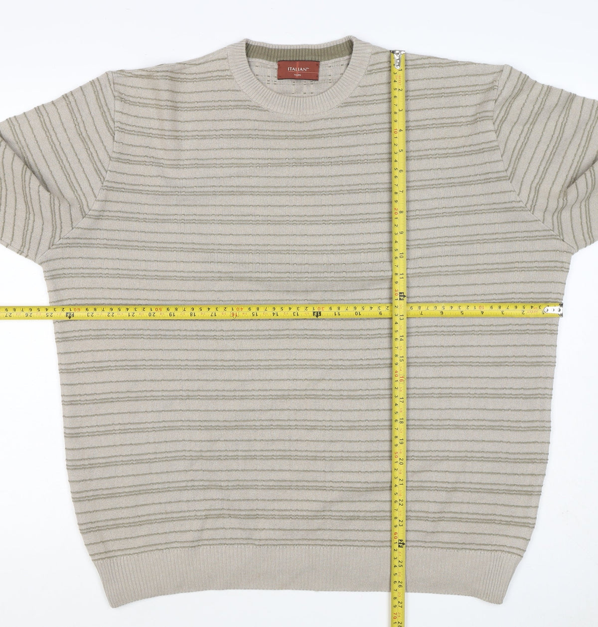 Marks & Spencer Men Beige L Striped Italian Yarn Cotton Pullover Jumper