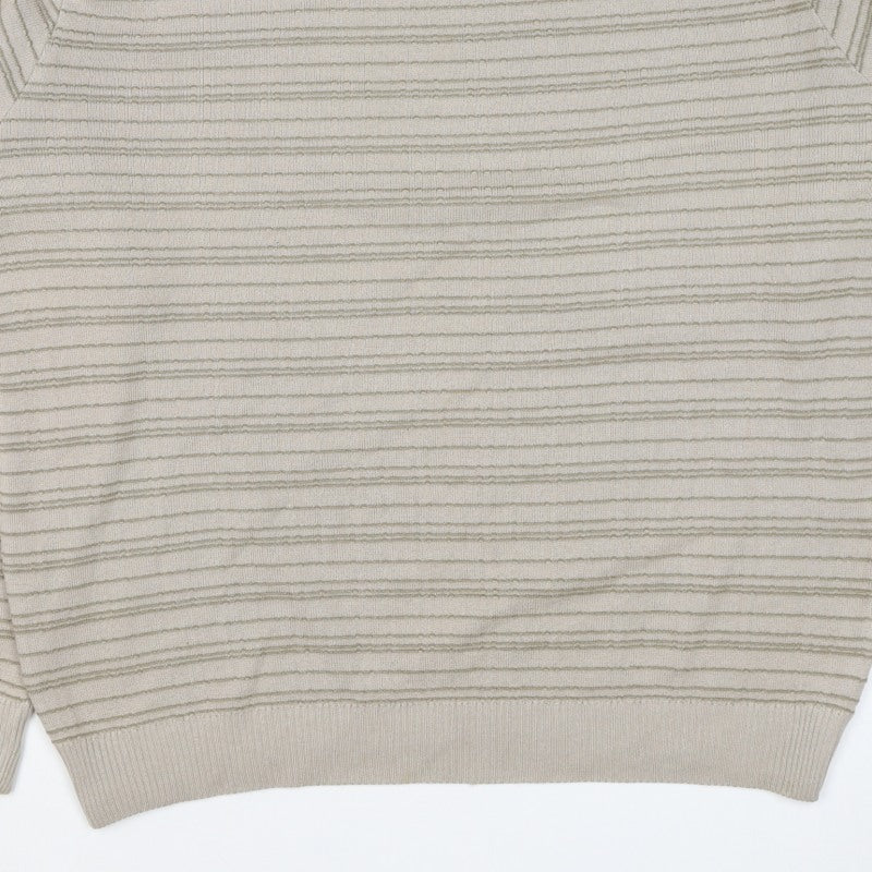 Marks & Spencer Men Beige L Striped Italian Yarn Cotton Pullover Jumper