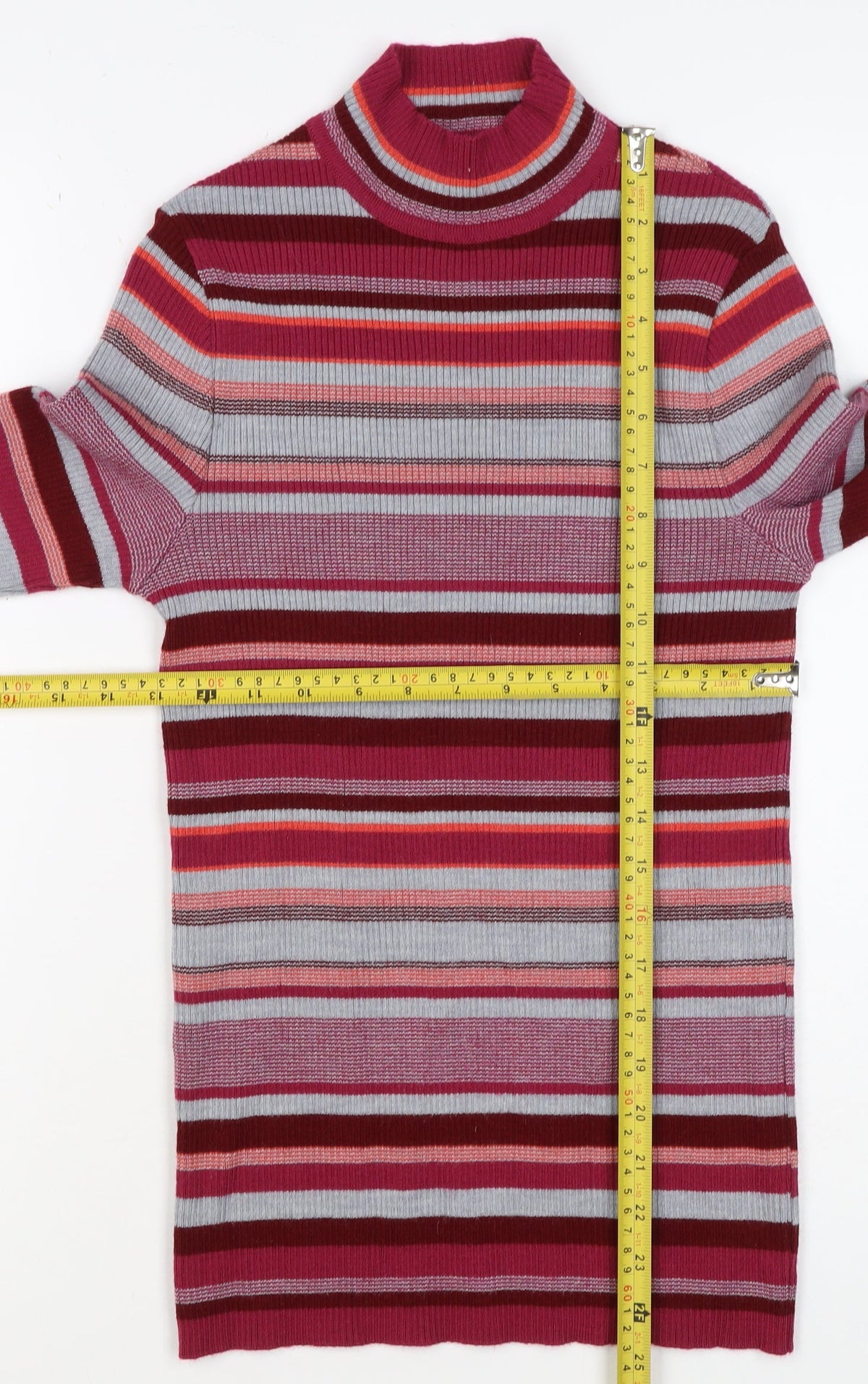 Damart Women Red Striped High Neck Wool Blend Knit Jumper UK 14
