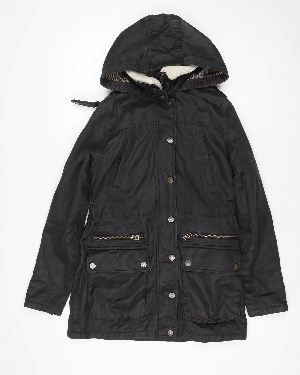 Fat Face Women’s Black UK 10 Hooded Parka Coat Sherpa Lined