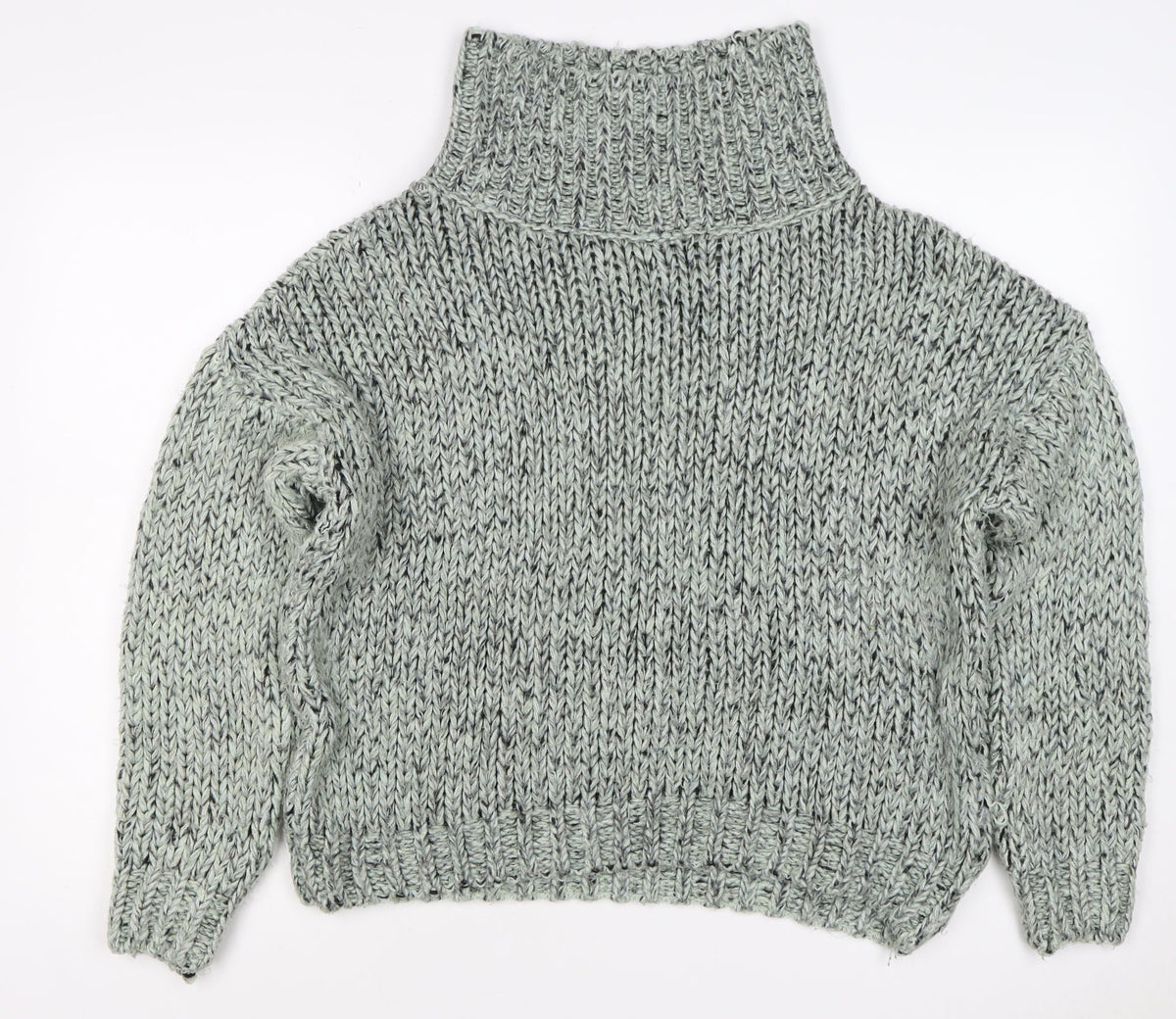 Topshop Women Grey M Chunky Knit Roll Neck Raglan Jumper