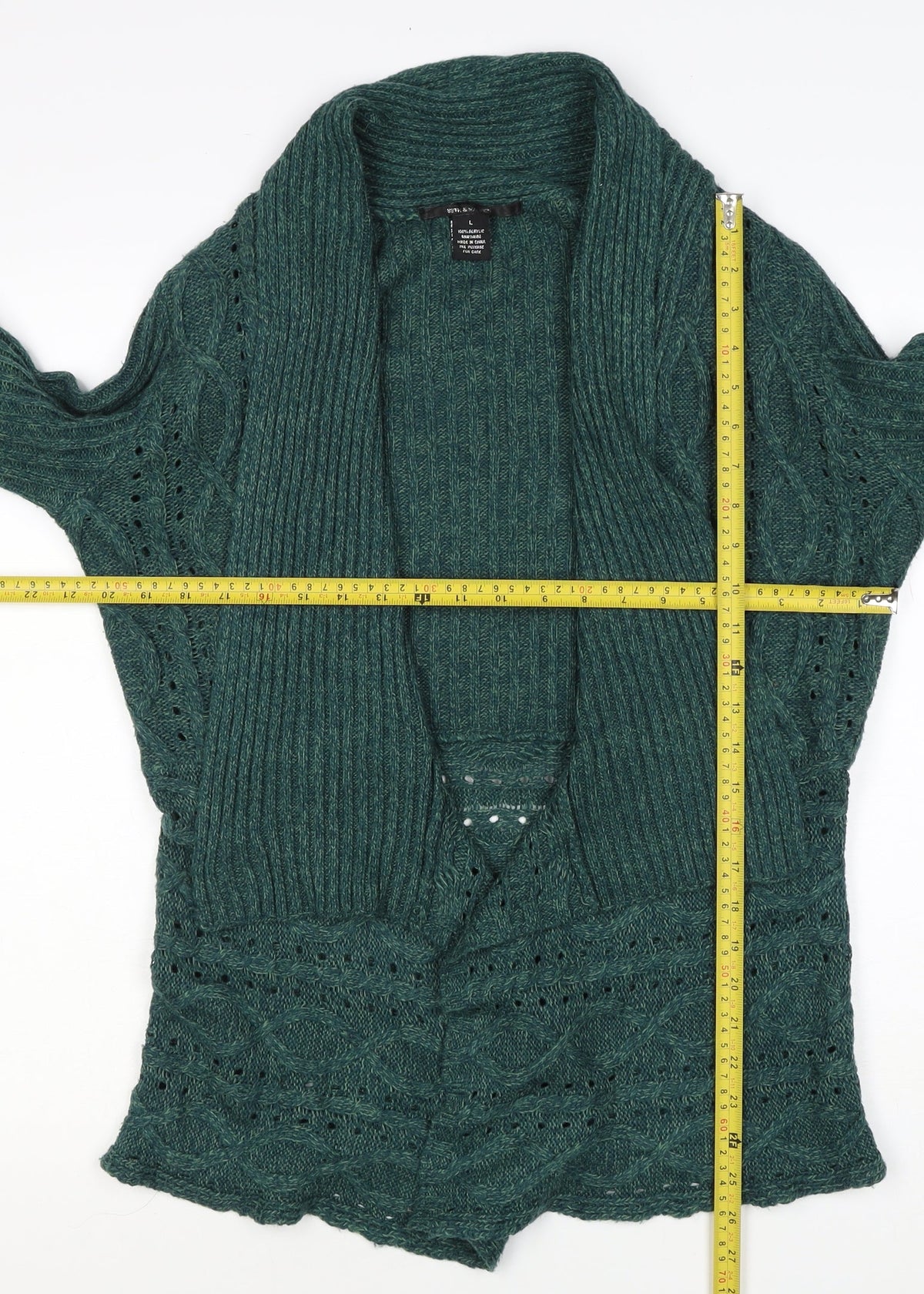 Southern Lady Women’s Green L Open Cable Knit Cardigan Long Sleeve