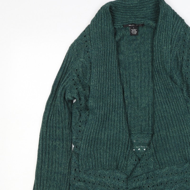 Southern Lady Women’s Green L Open Cable Knit Cardigan Long Sleeve