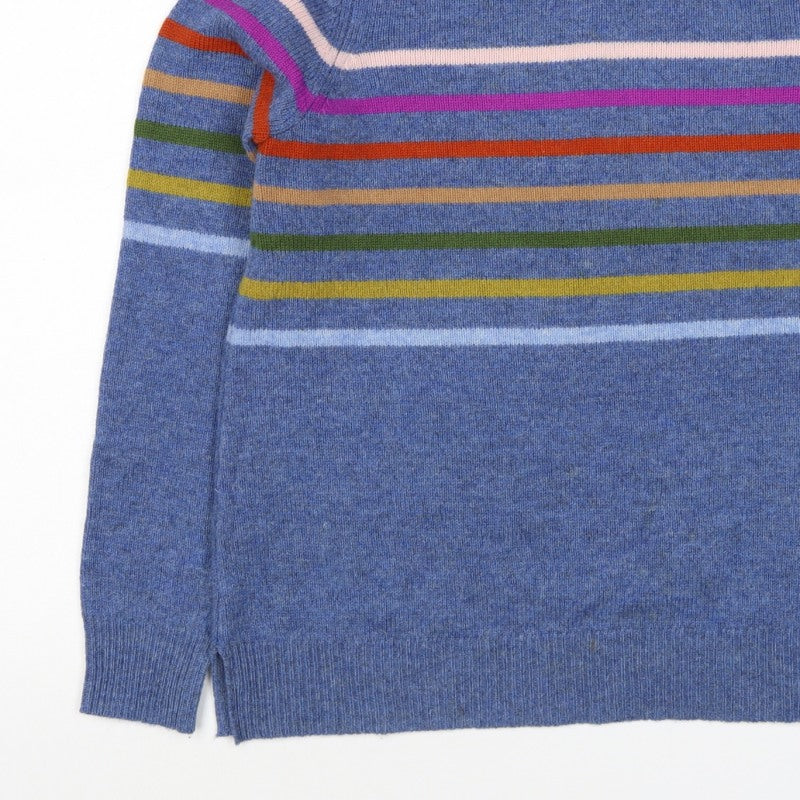 WoolOvers Women’s Blue S Lambswool Striped Crew Neck Pullover Jumper