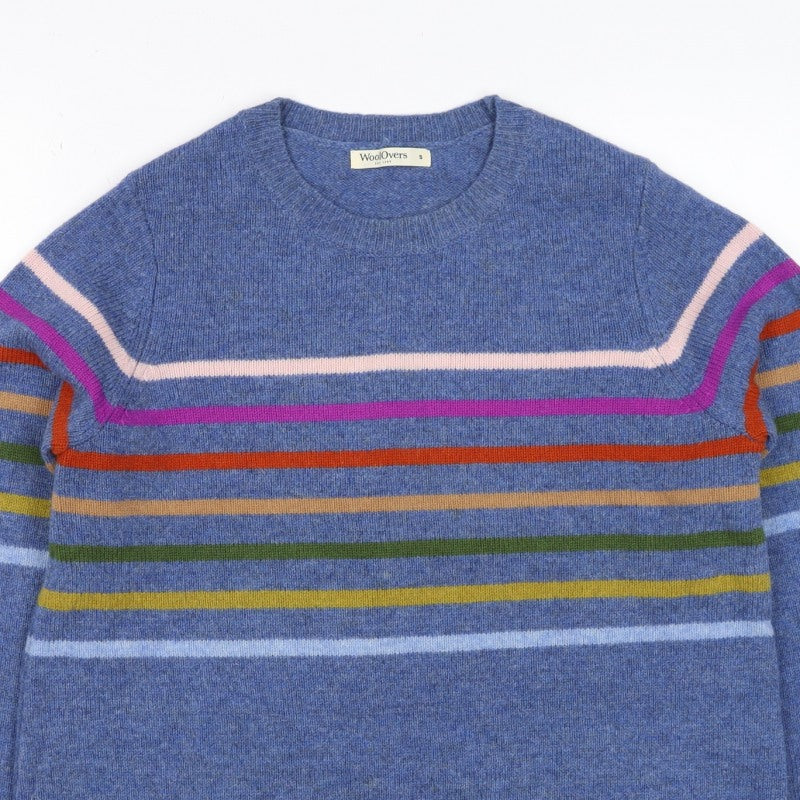 WoolOvers Women’s Blue S Lambswool Striped Crew Neck Pullover Jumper